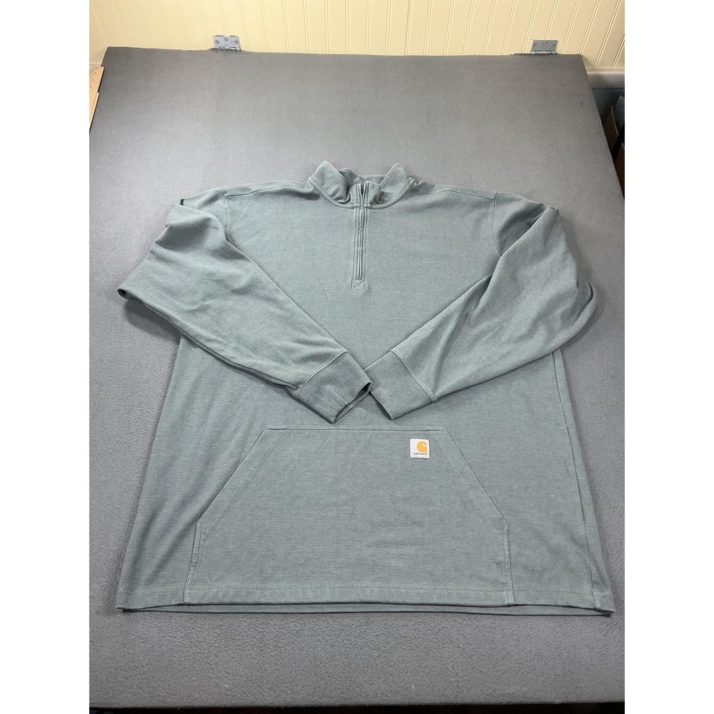 Carhartt Sweatshirt Mens 3XLT‎ Green Relaxed Fit 1/4 Zip Mock Kangaroo Pocket